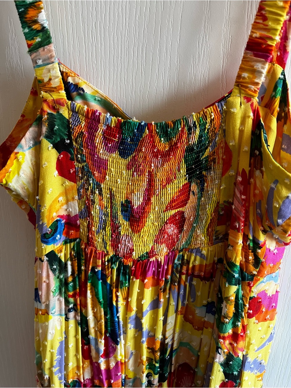 FARM Rio for Anthropologie Floral Clip Dot Tiered Maxi Dress Size S Yellow - Picture 8 of 11